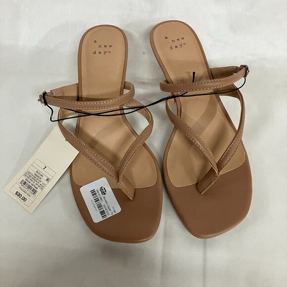 a new day Shoes - NWT A New Day Women's 7 Tan Sayler Thong Heels Faux Leather Open Round Toe
